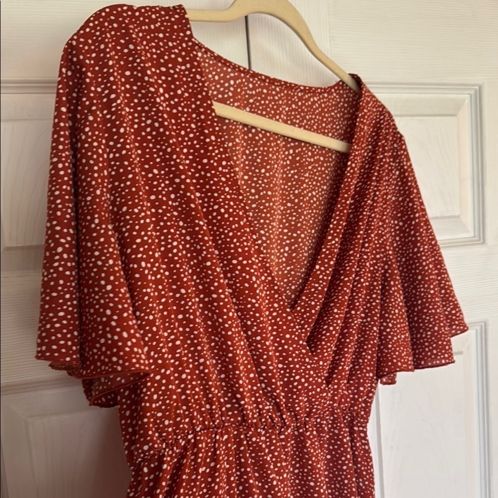 flirty women's cinnamon polkadot v neck dress - Picture 5 of 5